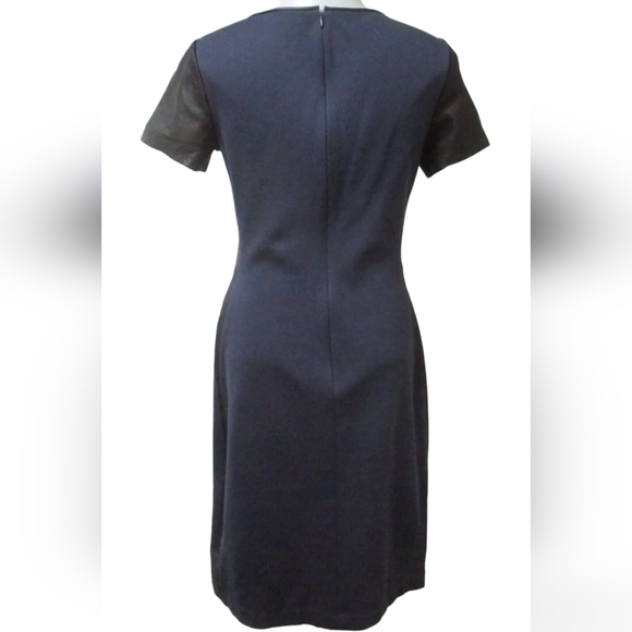 Theory Navy With Black Leather Sleeves Dress, Sz 4, EUC - Picture 2 of 5